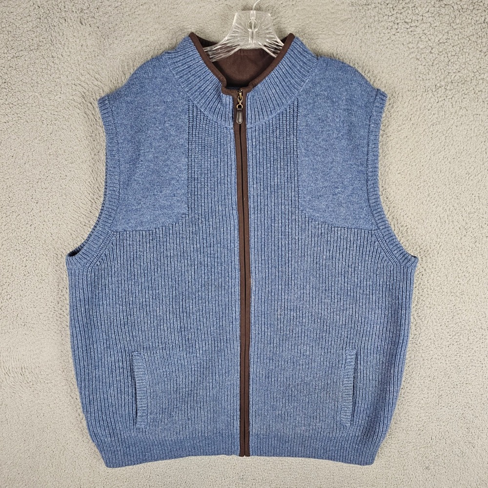 L.L. Bean Sweater Vest Mens XXXL Blue Merino Lambswool Full Zip 245457 Ribbed